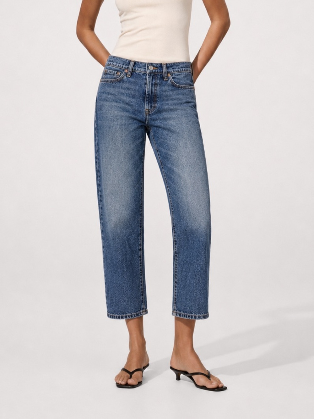 Zara Mid Rise Cropped Straight Leg Jeans